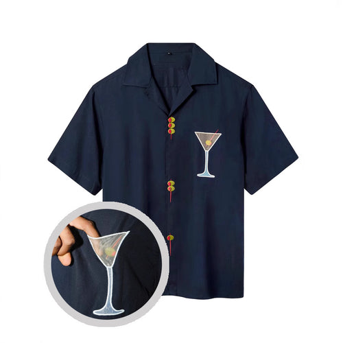 Herre kortærmet skjorte med cocktailmotiv Stilla