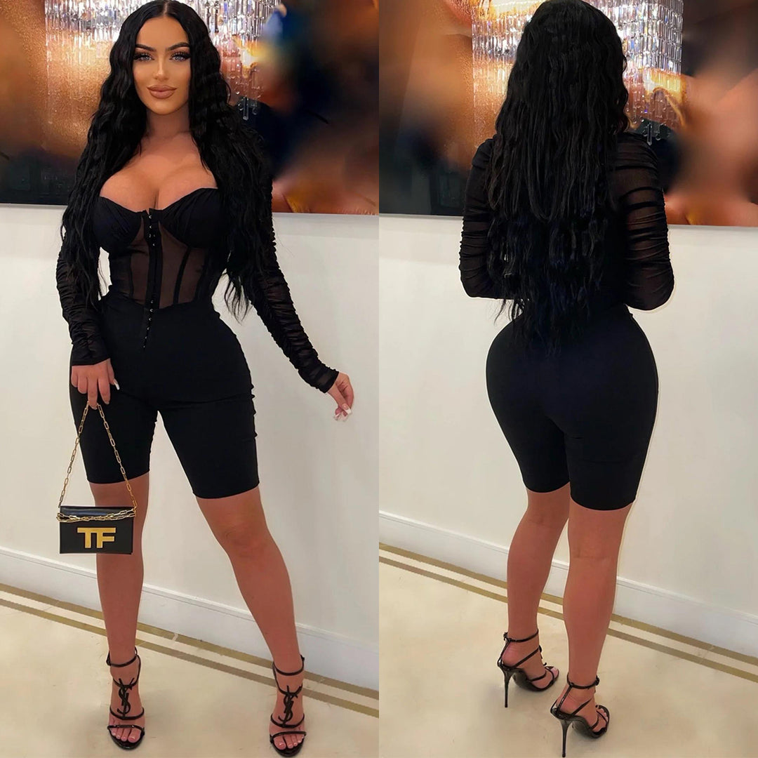 Dame figursyet bodysuit med gennemsigtige ærmer og elegant lukning Stilla