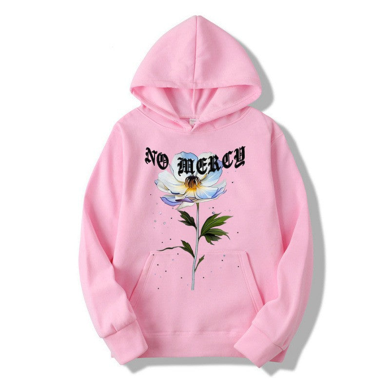 Kvinders hoodie med blomsterprint og fremtrædende tryk Skovae