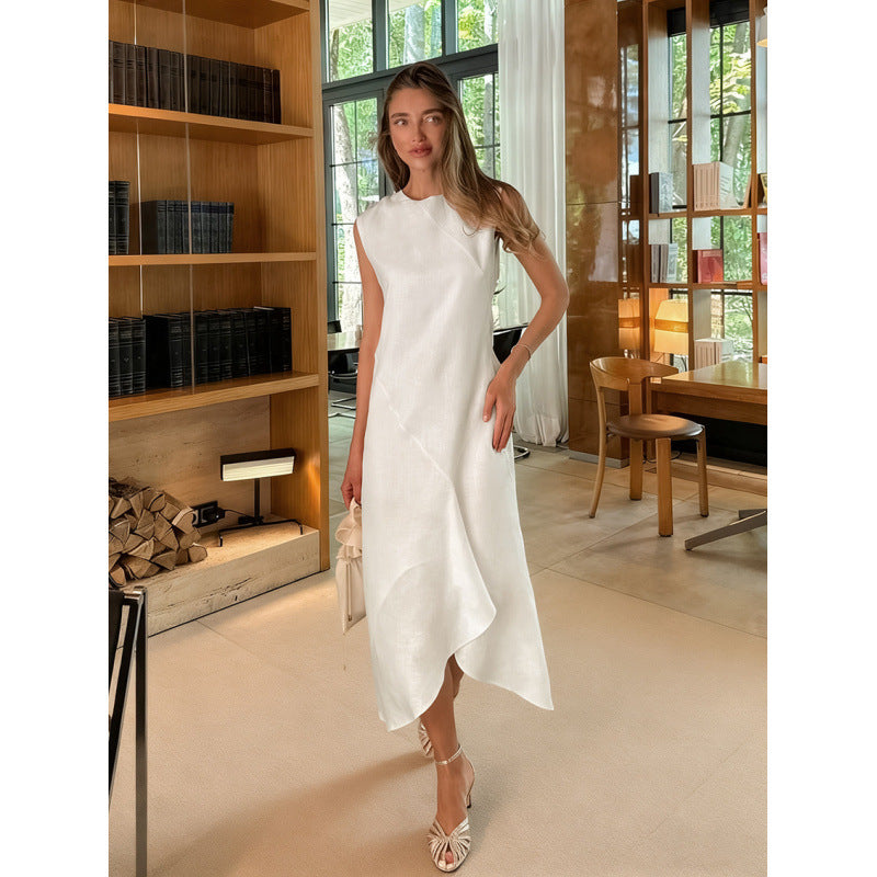 Damen Midi-Kleid mit asymmetrischem Saum und elegantem Schnitt Skovae