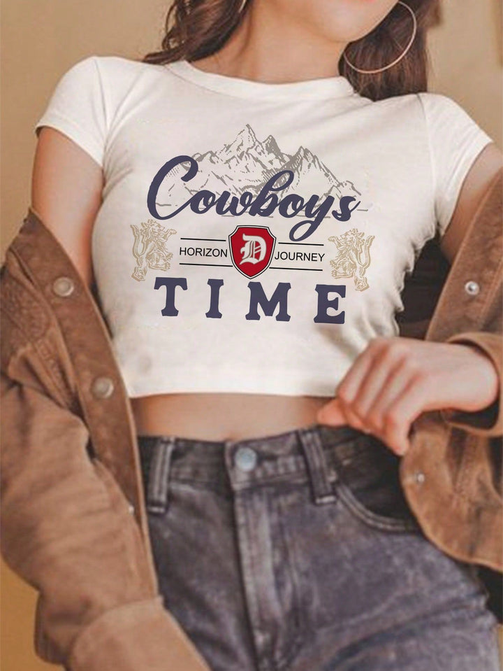 Dame Crop-Top med kreativt cowboymotiv og afslappet snit Skovae