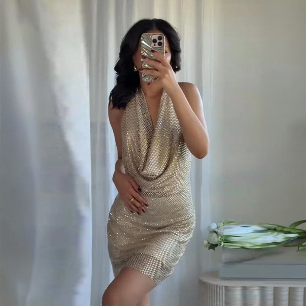 Dame glamourøst paillet mini kjole Skovae