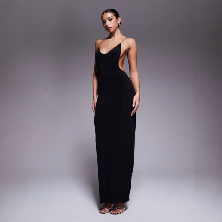 Damen Maxikleid mit tiefem V-Ausschnitt und seitlichen Cut-Outs Skovae
