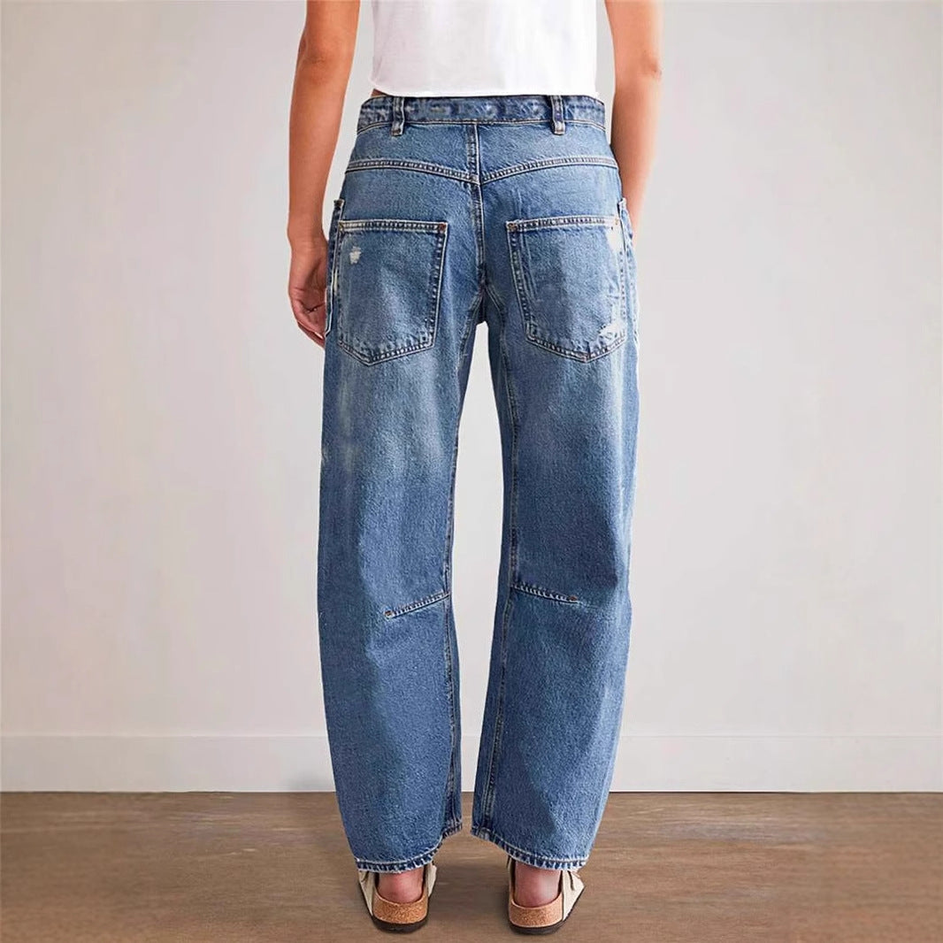 Kvinder's Baggy Jeans i Vintage Look med Ødelagte Detaljer og Cargo Lommer Stilla