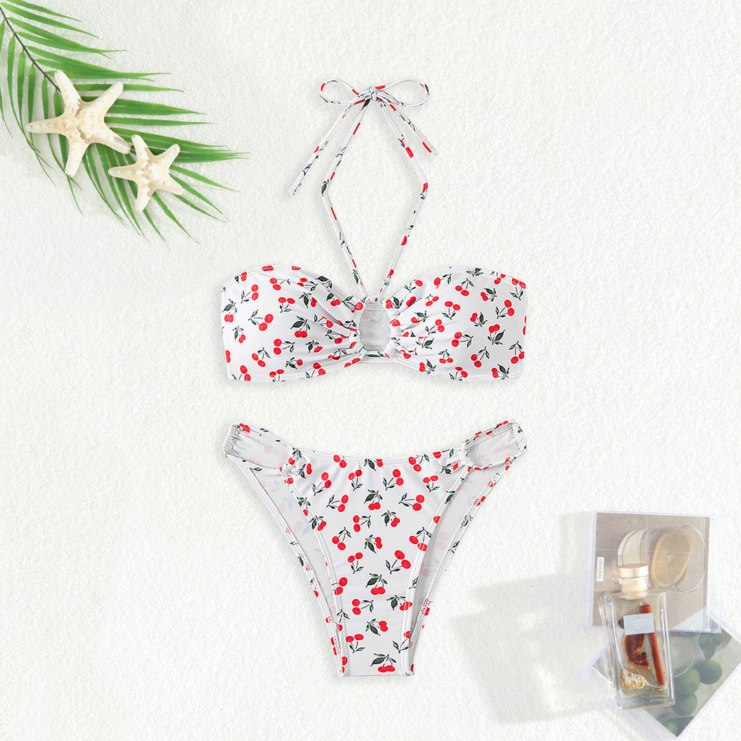 Dame bandeau bikini sæt med legesygt kirsebærmønster Skovae