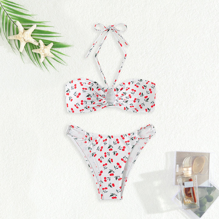 Dame bandeau bikini sæt med legesygt kirsebærmønster Skovae