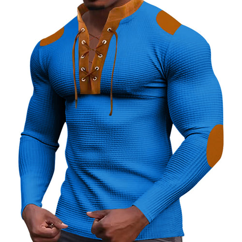 Herrer langærmet Henley-shirt med moderne knapper og struktureret overflade Stilla