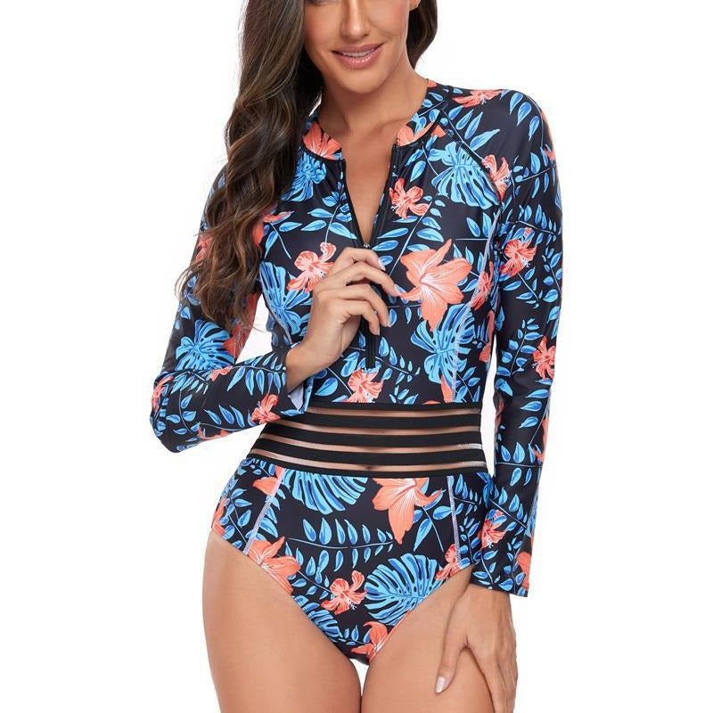 Dame Sports UV-beskyttende surfdragt med blomsterprint og lynlås Stilla