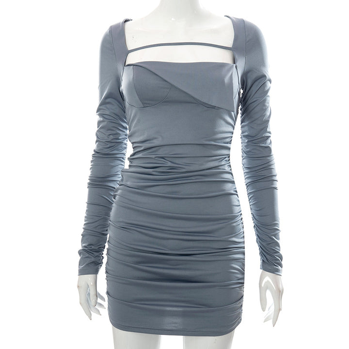 Femme Lange Ærmer Rynket Bodycon Kjole Stilla