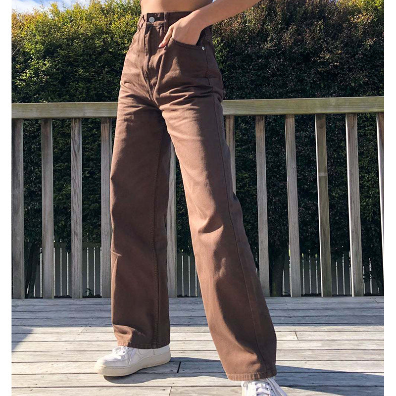Dame Høj Talje Bred Ben Jeans med frynset afslutning Stilla