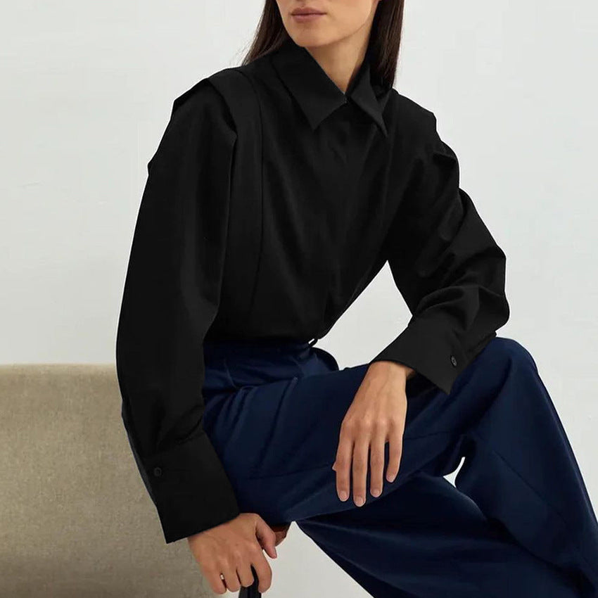 Dame Ståkrave-bluse med strukturerede skuldre og elegant snit Stilla