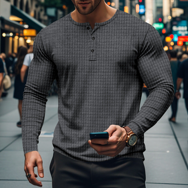 Herrer Langærmet Henley T-shirt med struktureret design Stilla