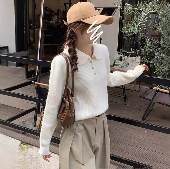 Dame Elegant Polo Krave Sweater lavet af Blødt Strik Stilla