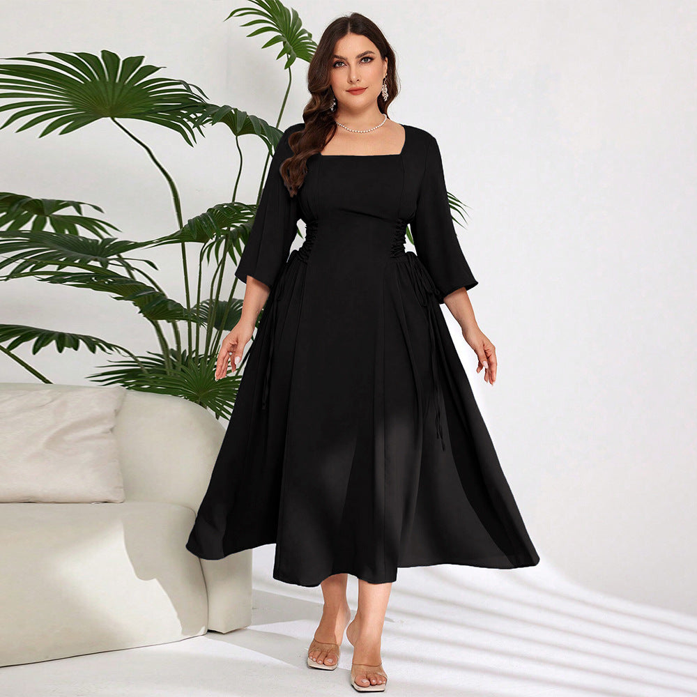 Dame elegant Midi Kjole med fashionable flæsedetaljer Stilla