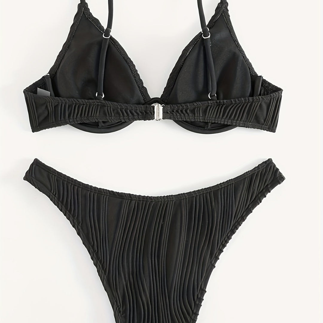 Dame bikini sæt med elegant plisseret mønster Skovae