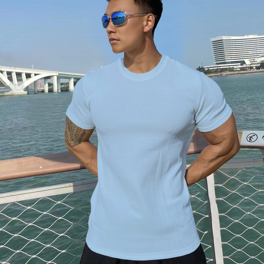 Herrer Sportslig Kortærmet Rib-T-Shirt med kropsnær pasform Stilla