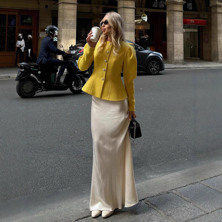 Dame Elegant Taljeret Jakke med Knapdetalje Stilla