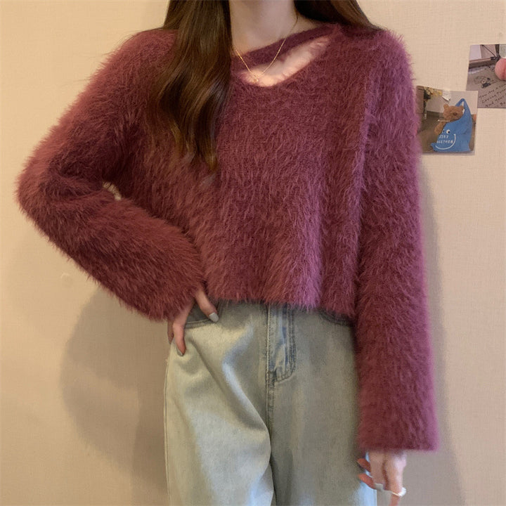 Kvinders fluffy sweater med afslappet skær og dyb V-hals Stilla
