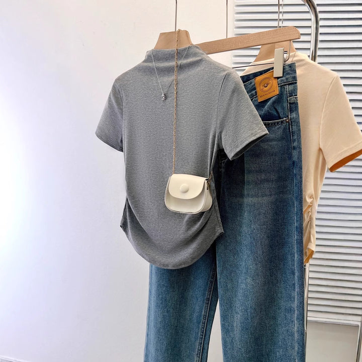 Dame Premium Tætsiddende Kortærmet T-shirt med Elegant Rygdekoration Stilla