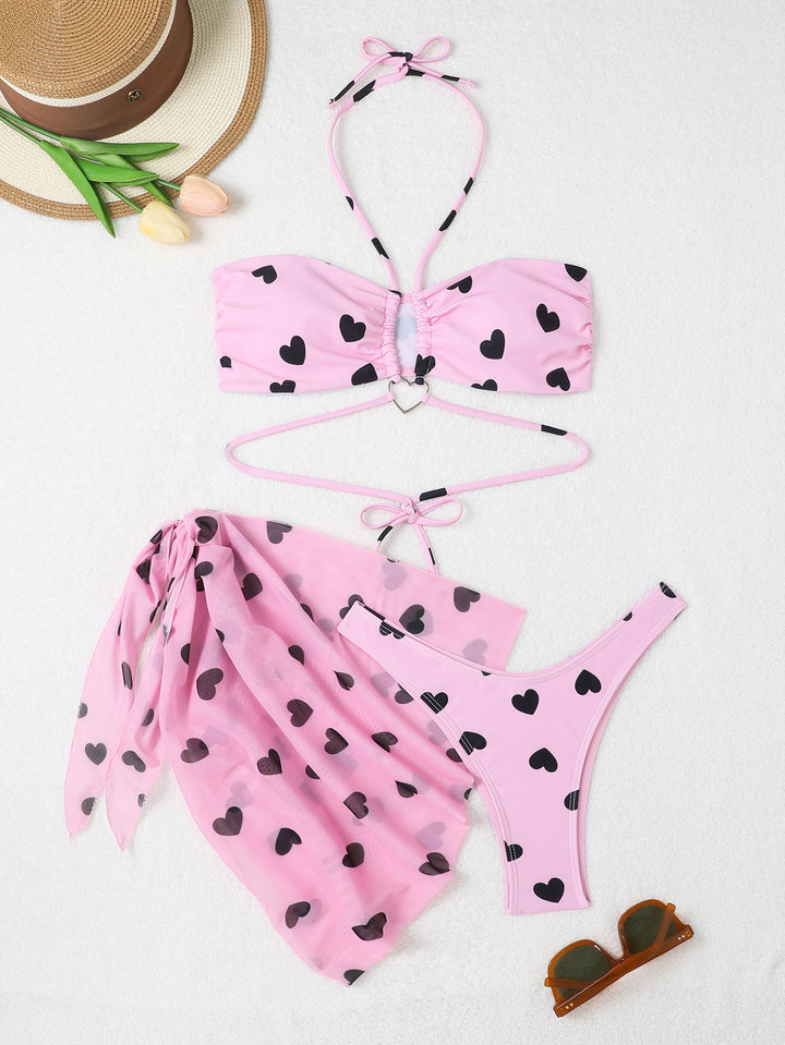Dame Bandeau Bikini-Sæt med legende hjerte-design Skovae