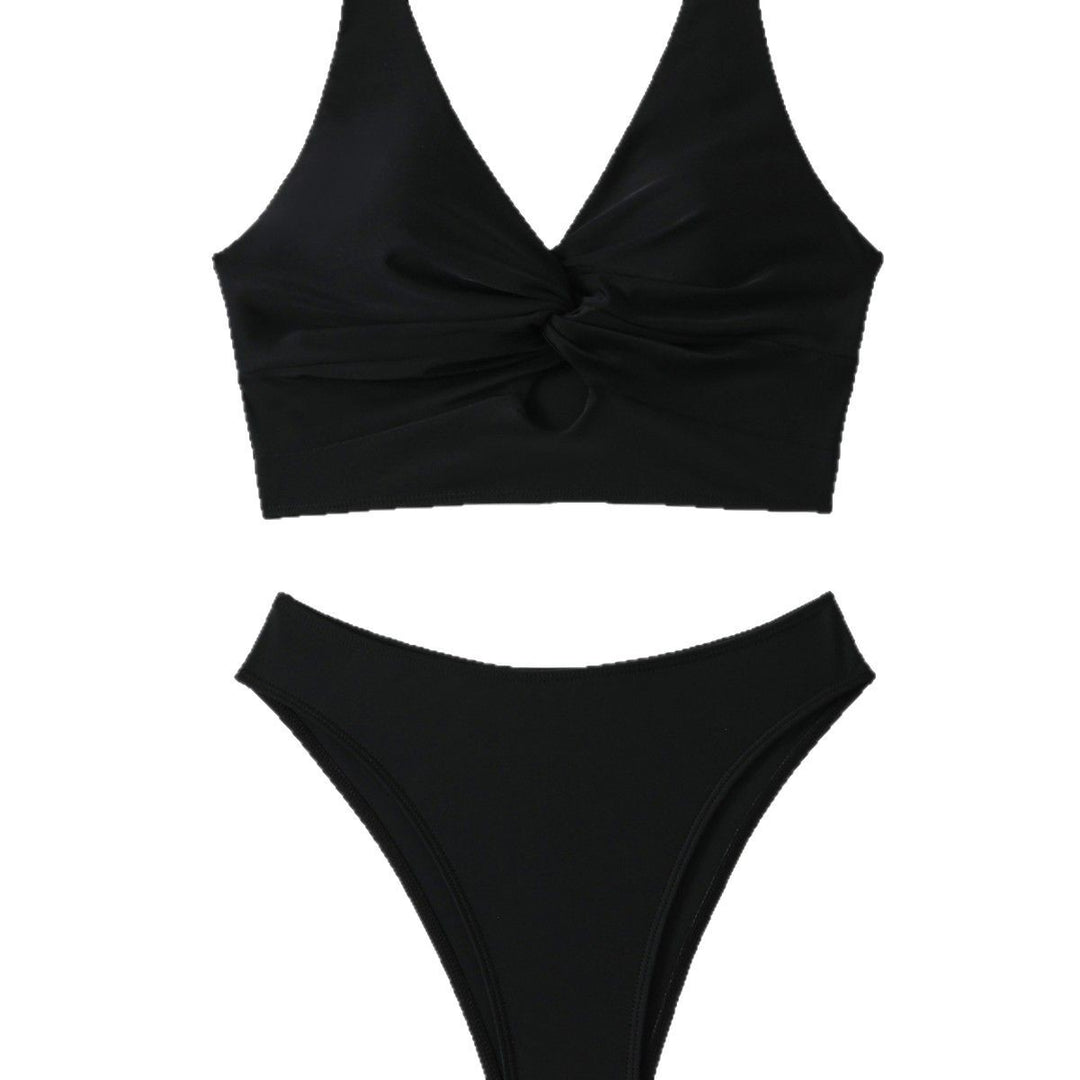 Dame Højt skåret Bikini-sæt med moderne knude og dyb V-udskæring Stilla