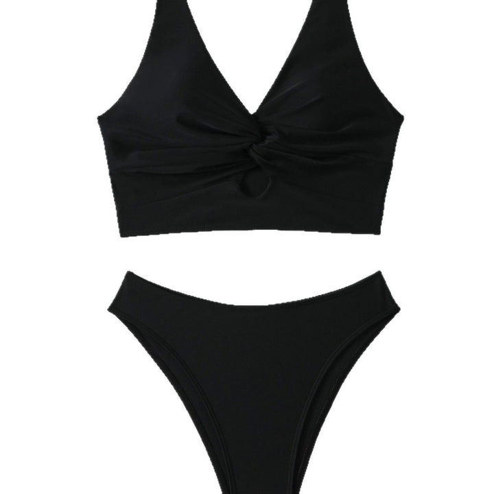 Dame Højt skåret Bikini-sæt med moderne knude og dyb V-udskæring Stilla