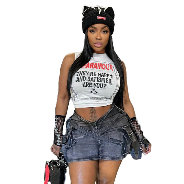 Dame Grafiktryk Ermeløst Crop-Top Stilla 1751515815