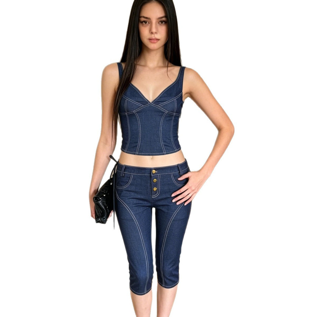 Dame Capri-jeans med trendy snit og rustikale knapdetaljer Skovae