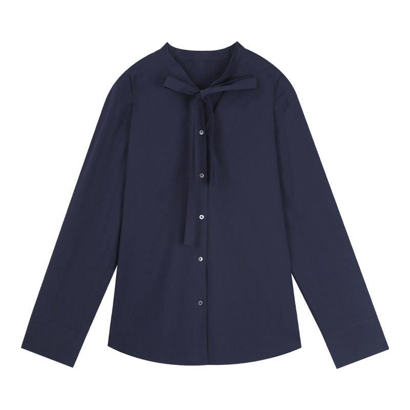 Dame longsleeve bluse med dekorativ sløjfe krave og moderne detaljer Stilla