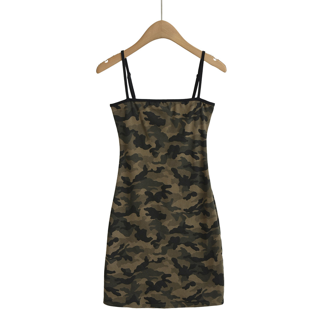 Dame Minikjole med trendy camouflage-design og smalle stropper Stilla