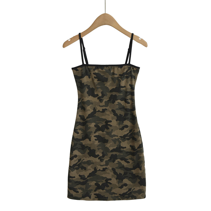 Dame Minikjole med trendy camouflage-design og smalle stropper Stilla