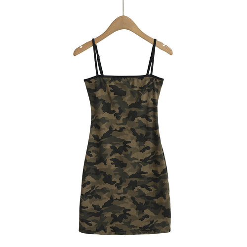 Dame Minikjole med trendy camouflage-design og smalle stropper Stilla