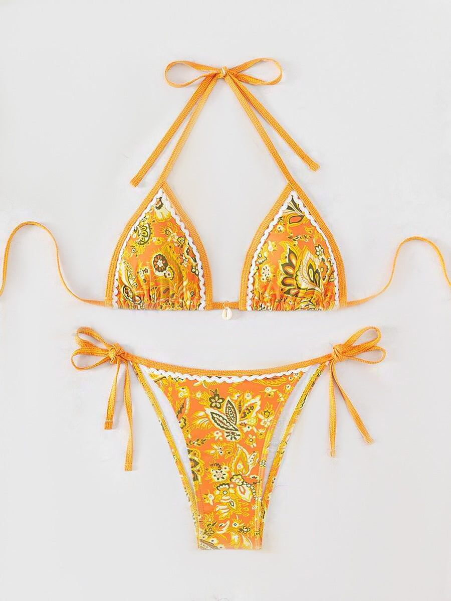 Dame triangel-bikini med detaljeret floral-design Skovae
