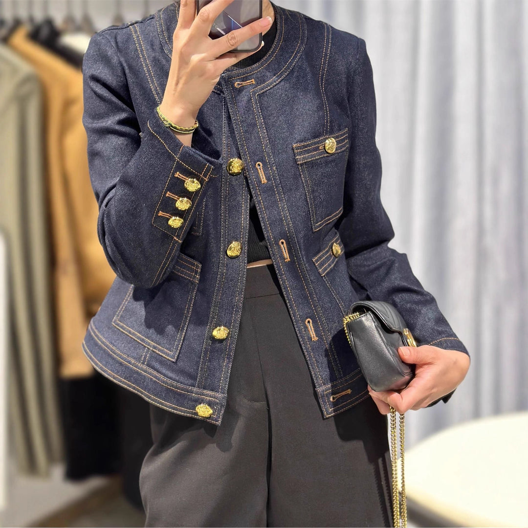 Dame Mode Denim Jakke med Gyldne Knapper Stilla