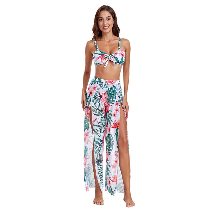 Dame Tropical Print Bikini og High-Slit Cover-Up Sæt Stilla