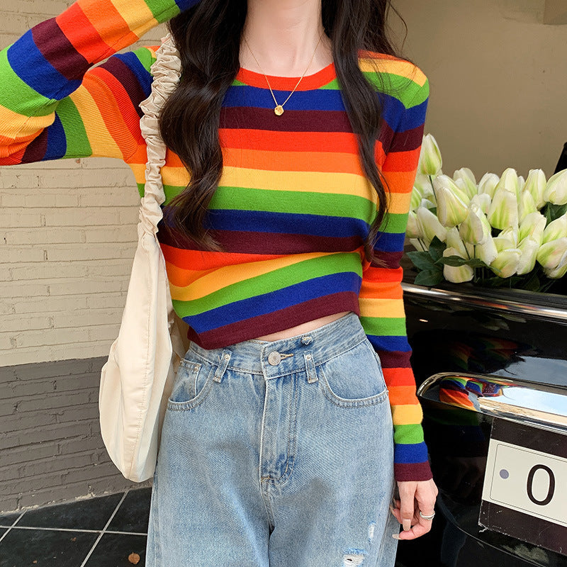 Ladies kortærmet stribet crop top Stilla