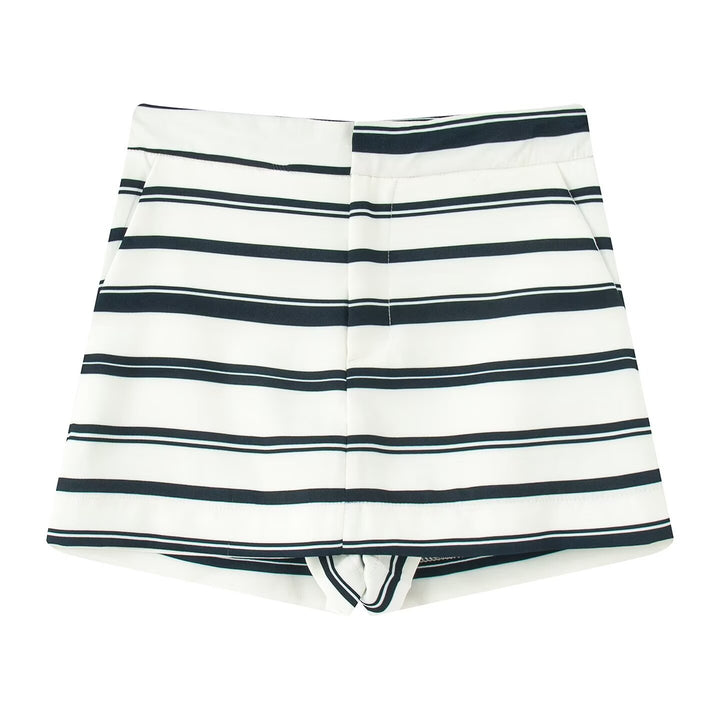 Dame stribet blazer- og shorts-sæt med elegante knapdetaljer Skovae