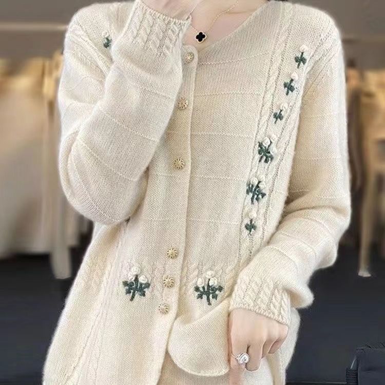 Kvinders cardigan med blomsterbroderi Stilla