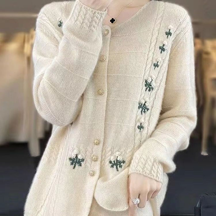 Kvinders cardigan med blomsterbroderi Stilla