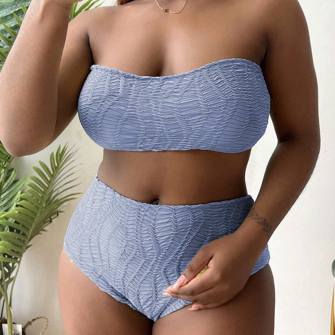 Dame højtaljet bustier bikini sæt med rynke-design Skovae