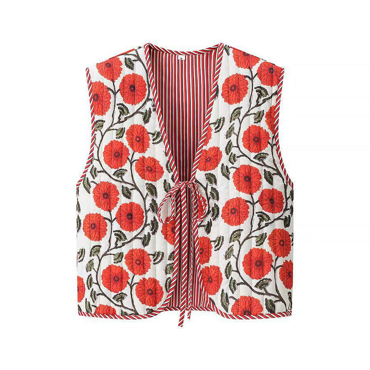 Dame blomster mønster vest med talje knude Stilla
