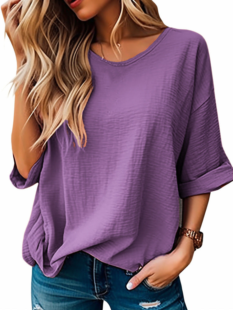 Dame Oversized T-Shirt med afslappet snit og opsmøgede ærmer Stilla