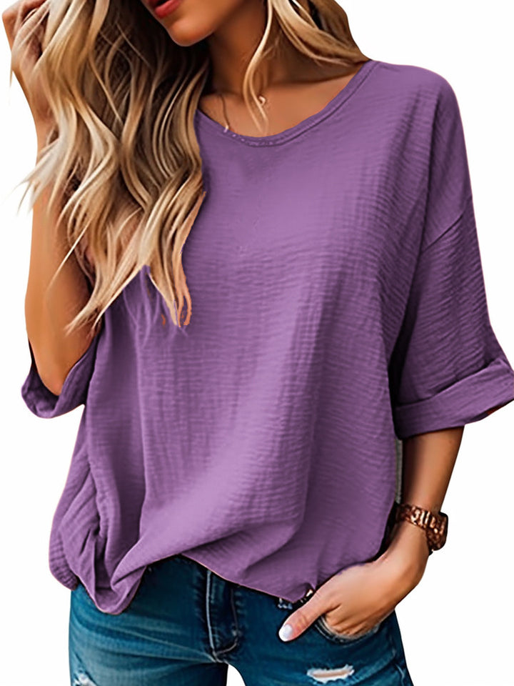 Dame Oversized T-Shirt med afslappet snit og opsmøgede ærmer Stilla