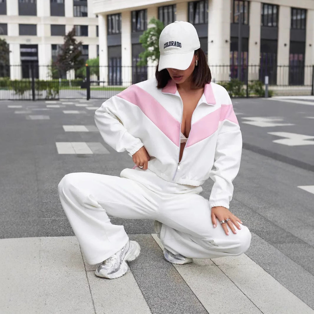 Kvindernes sporty fleece sæt med høj krave lynlås og løs pasform Skovae