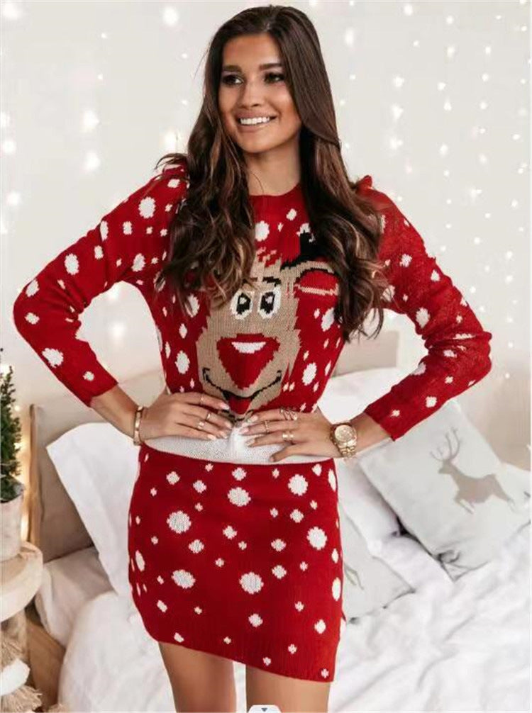 Dame sweaterkjole med sjovt rensdyrmotiv fra Stilla