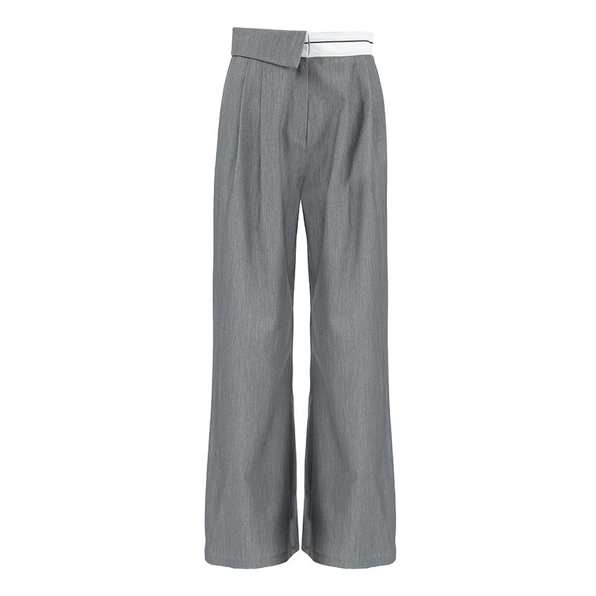 Dame elegant fold-bukser med høj talje og bred ben Stilla