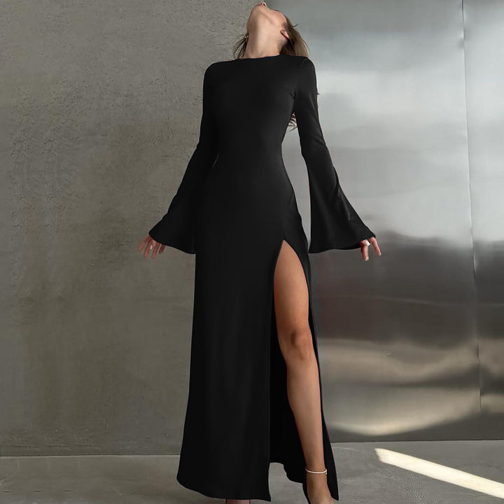 Dame Elegant Maxikjole med sidelæg og lange ærmer Stilla