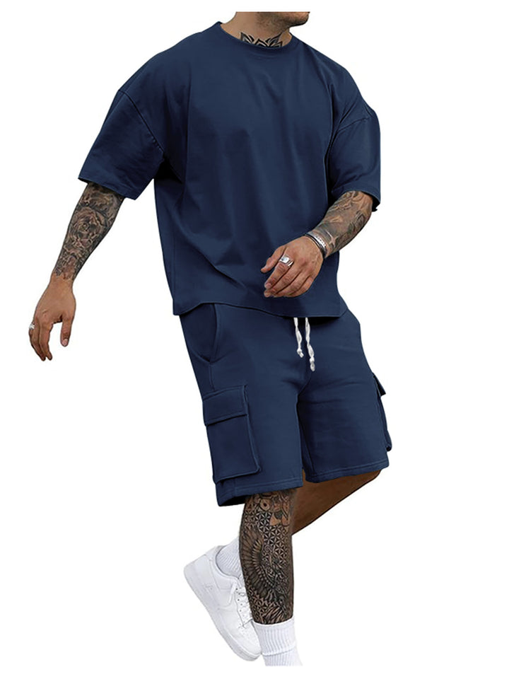 Herrer afslappet kortærmet sæt med cargo-shorts og oversize-snit Stilla