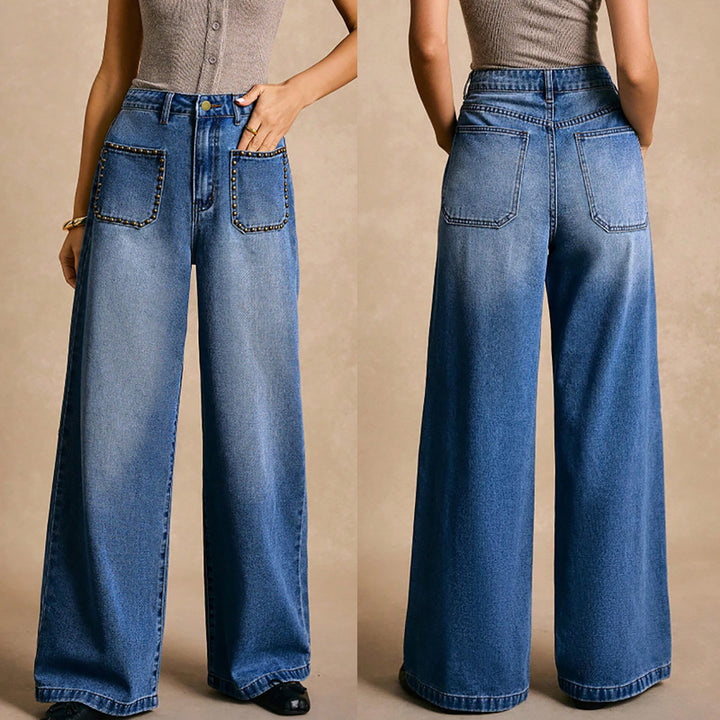 Dame Løst skårne jeans med dekorative lommer og høj talje Stilla