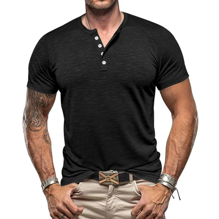 Herrer nan atletisk Henley T-shirt lavet af struktureret slub-bomuld med kort knaplukning Skovae